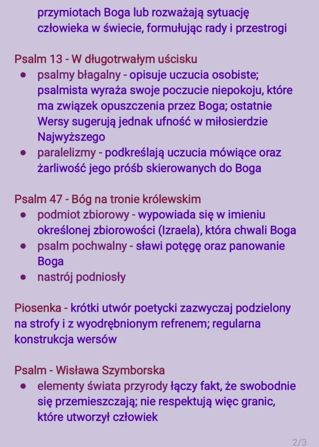 Księga Psalmów
Rama czasowa
● XI do I połowy III w.p.n.e.
Forma gatunkowa
• poezja liryczna o tematyce religijnej
• funkcja modlitwy poetyck