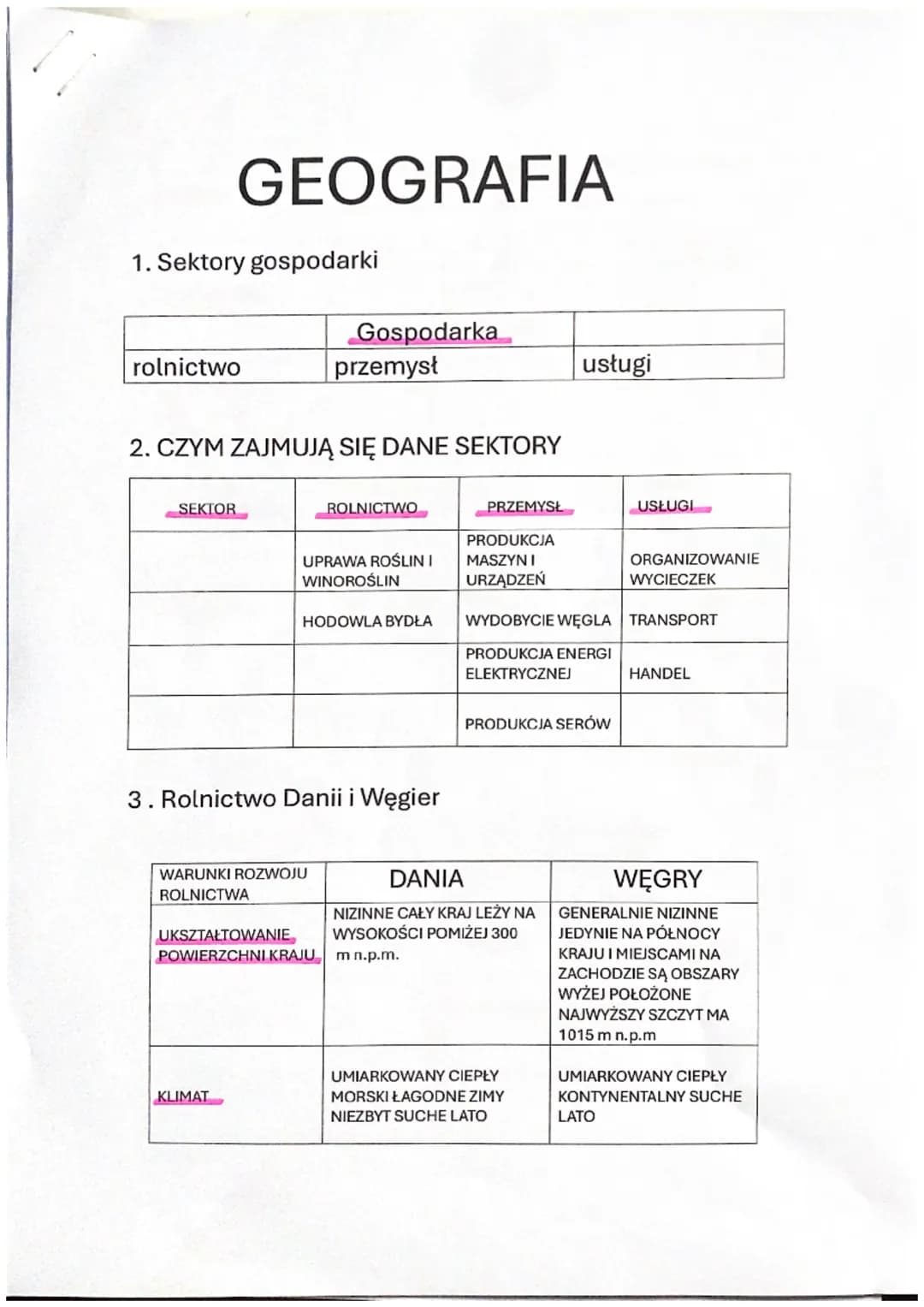 GEOGRAFIA
1. Sektory gospodarki
rolnictwo
Gospodarka
przemysł
usługi
2. CZYM ZAJMUJĄ SIĘ DANE SEKTORY
SEKTOR
ROLNICTWO
PRZEMYSŁ
USŁUGI
PRODU