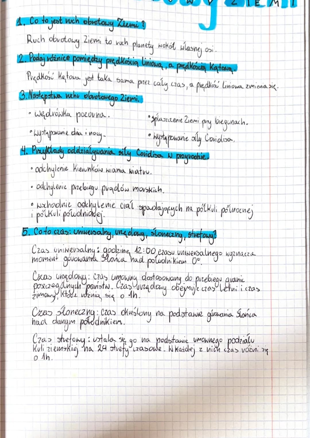 4. Co to jest ruch obrotowy Ziemi &
Ruch obrotowy Ziemi to roch
planety wokód wlasnej o:
osi.
12. Podaj różnice pomiędzy prędkościa liniowa,