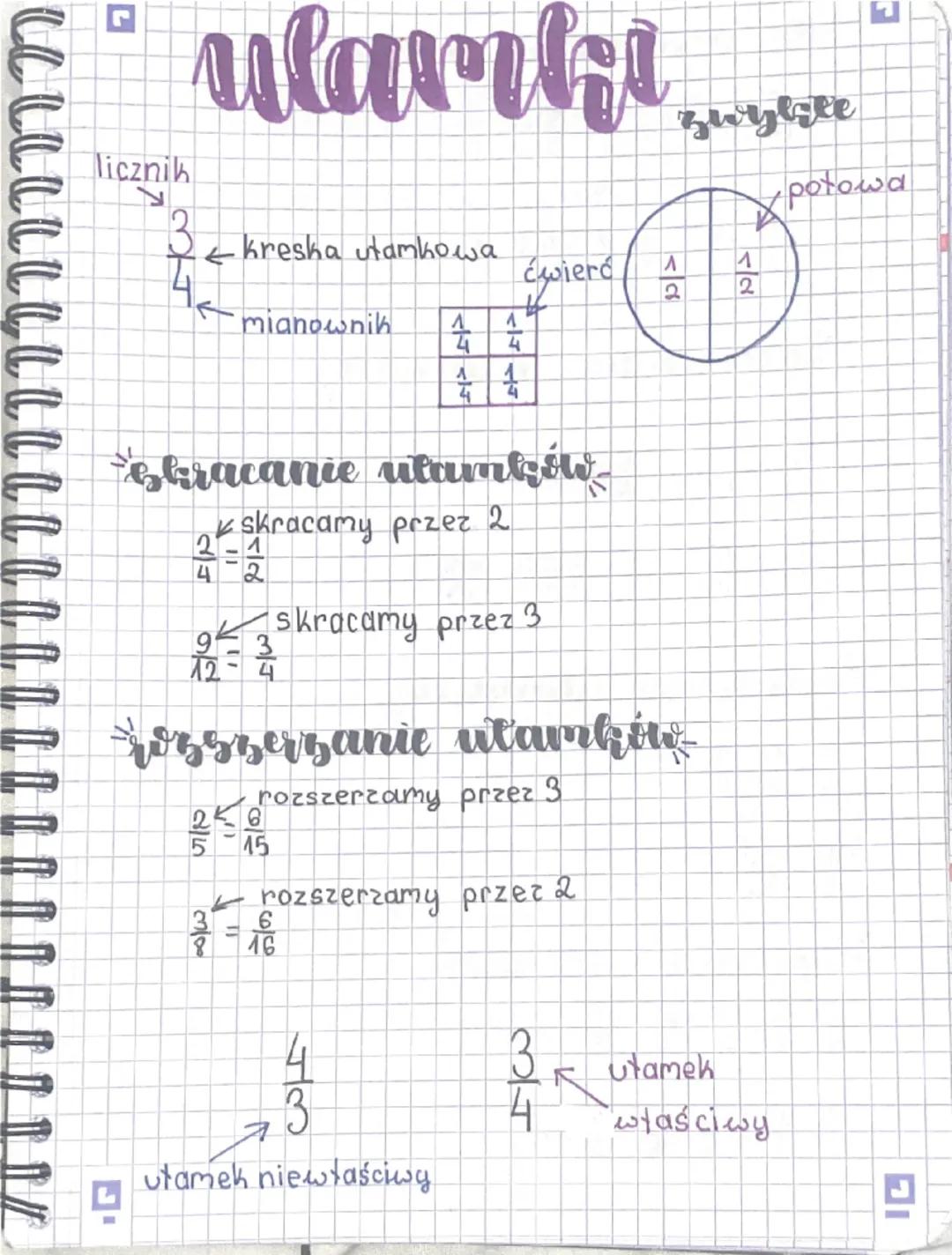 ววววววว
ulavik
zwylsle
r
potowa
licznik
⇐
Kresha utamkowa
ćwierć
Λ
1
2
2
mianownik
4
A 1
4
ALT
4
eskracanie utamków
skracamy przez 2
2 1
4
2