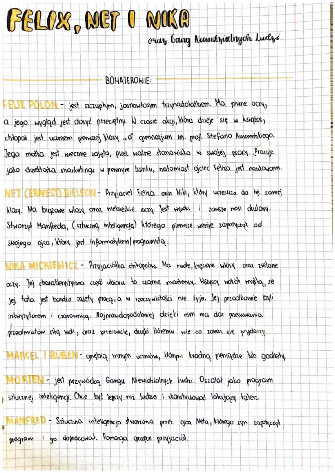FELIX, NET I NIKA
oraz Going Niawidzialnych Ludzi
BOHATEROWIE
FELIX POLON- jest szczupłym, jasnowłosym trzynastolatkiem. Ma piwne oczy,
a je