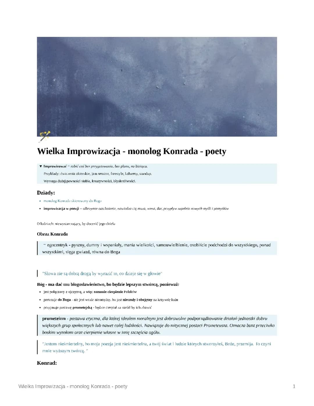 Wielka Improwizacja - Dziady cz III Adama Mickiewicza