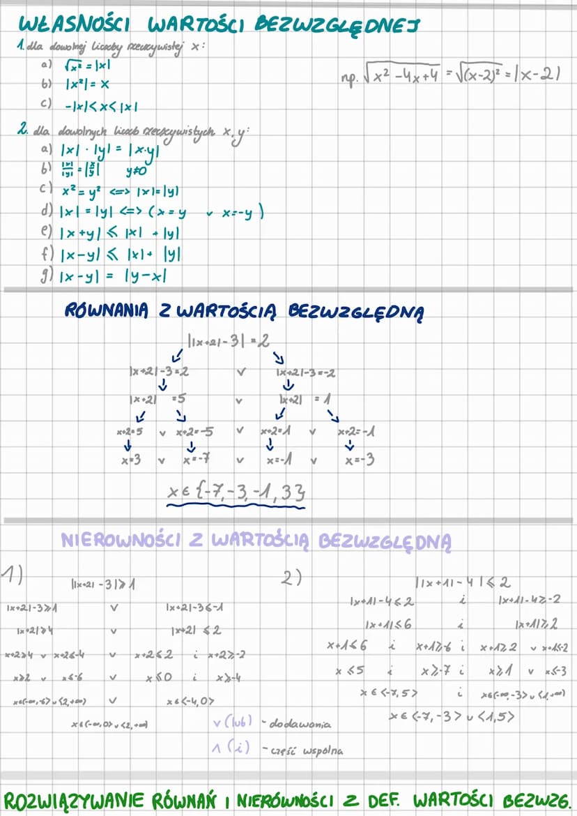 ROWNANIA I NIERÓWNOŚCI
WARTOŚĆ BEZWZGLĘDNA
x gdy x70
1x1 = {-x gdy x<0
PRZYKŁADY:
13-√51-3-√5 |1-17 | = −1+√7
x-3 dla x7, 3
x-320
1x-3-2-x+3