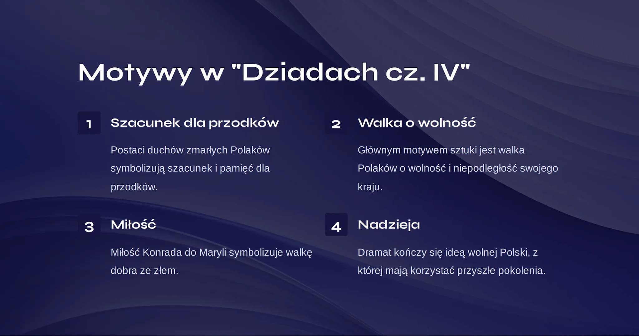 "Dziady cz. IV"
Dziady cz. IV to polska sztuka teatralna autorstwa Adama
Mickiewicza. Przedstawia ona historię polskiego narodu i kładzie
na