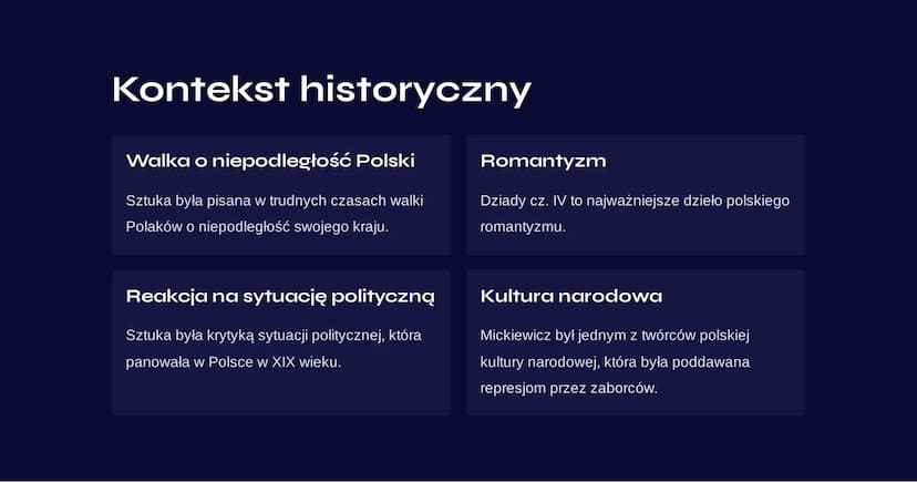 "Dziady cz. IV"
Dziady cz. IV to polska sztuka teatralna autorstwa Adama
Mickiewicza. Przedstawia ona historię polskiego narodu i kładzie
na