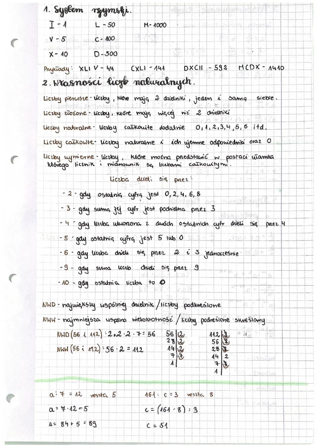 C
C
1. System rzymski.
I-1
L-50
V-5
X-10
D-500
Przykłady: XLI V - 44
CXLI -144
2. własności liczb naturalnych.
-
C-100
Liczby pierwsze - lic