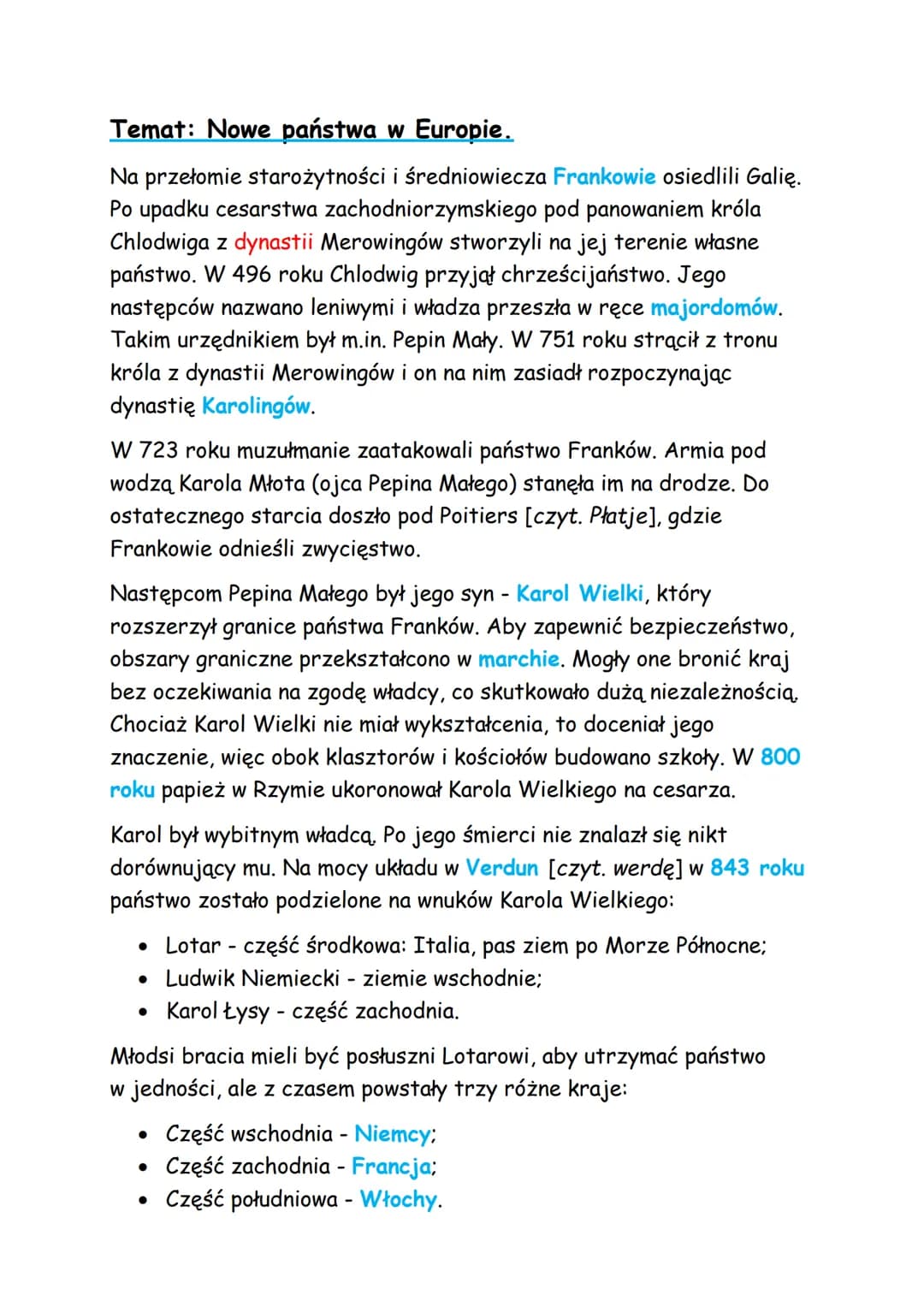 Temat: Nowe państwa w Europie.
Na przełomie starożytności i średniowiecza Frankowie osiedlili Galię.
Po upadku cesarstwa zachodniorzymskiego