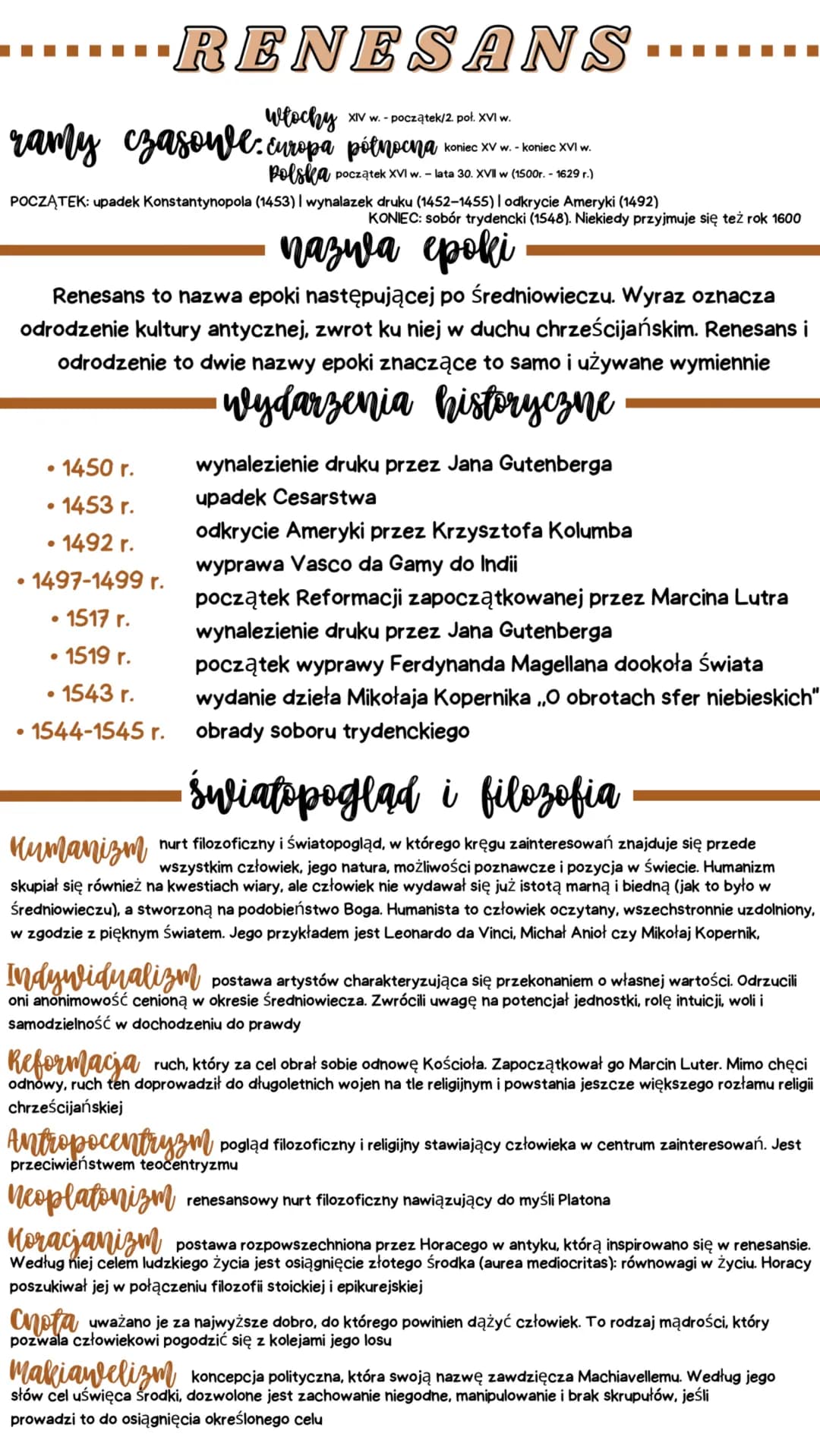 Włochy
XIV w. - początek/2. poł. XVI w.
ramy czasoule: Europa północna koniec XV w. - koniec XVI w.
polska początek XVI w. - lata 30. XVII w