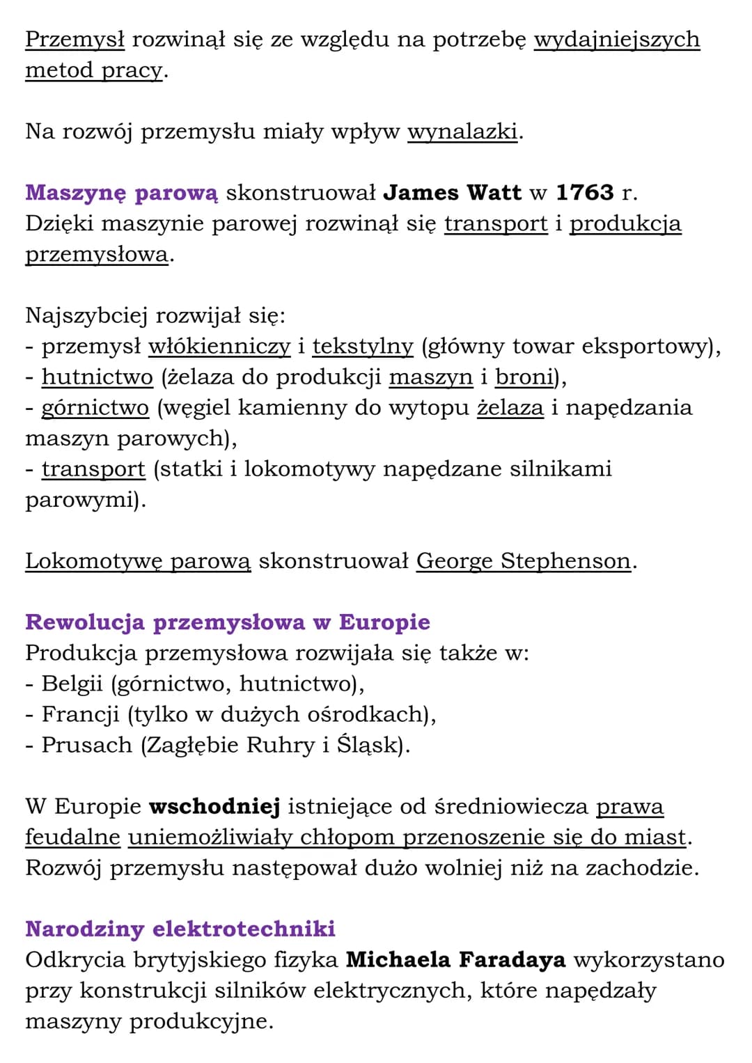 Rewolucja przemysłowa
industrializacja - rozwój przemysłu
urbanizacja - rozrost miast
fabryka - zakład produkcyjny wykorzystujący pracę masz