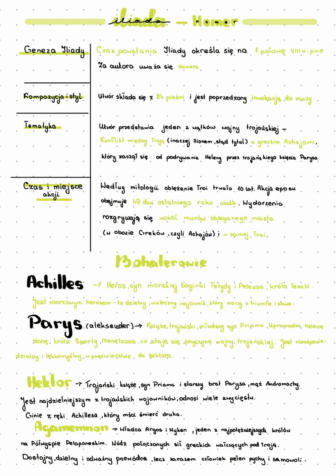 iliada
Homer
f
Geneza liady Czas powstania Iliady określa się na połowę. VIIIw.p.n.e
Za autora uważa się Homera
Kompozycja i styl
Tematyka
C