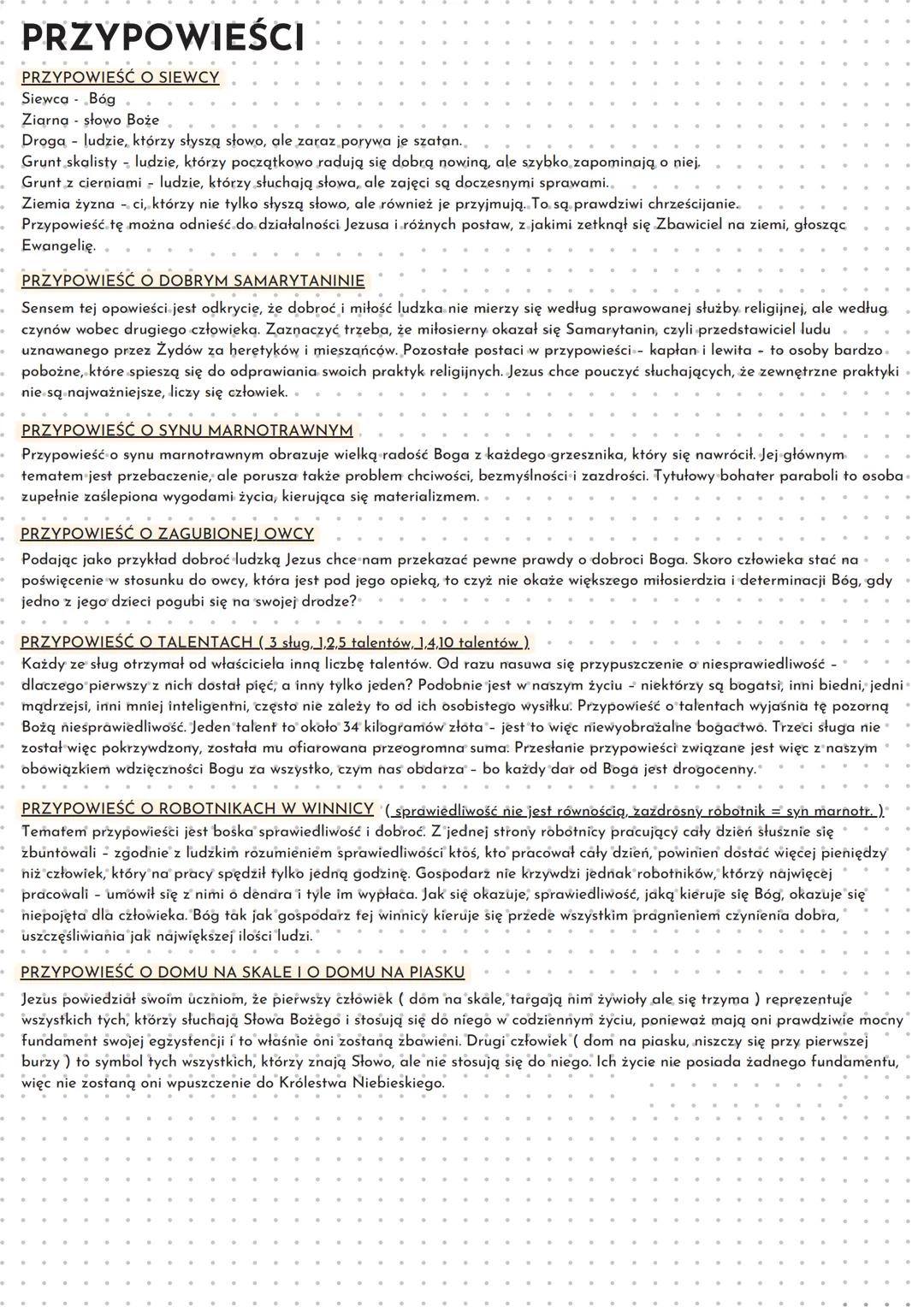PRZYPOWIEŚCI
PRZYPOWIEŚĆ O SIEWCY
Siewca Bóg.
Ziarna słowo Boże
Droga - ludzie, którzy słyszą słowo, ale zaraz porywa je szatan.
Grunt skali