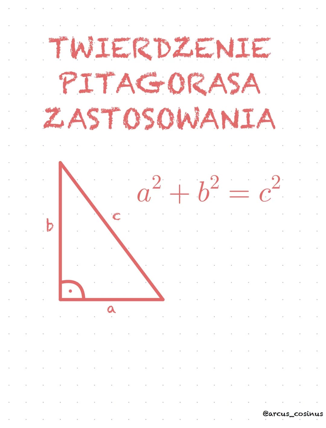 TWIERDZENIE
PITAGORASA
ZASTOSOWANIA
a² + b² = c²
.b
@arcus_cosinus 1. Oblicz pola i obwody narysowanych figur:
a) rombu
b) trapezu równorami