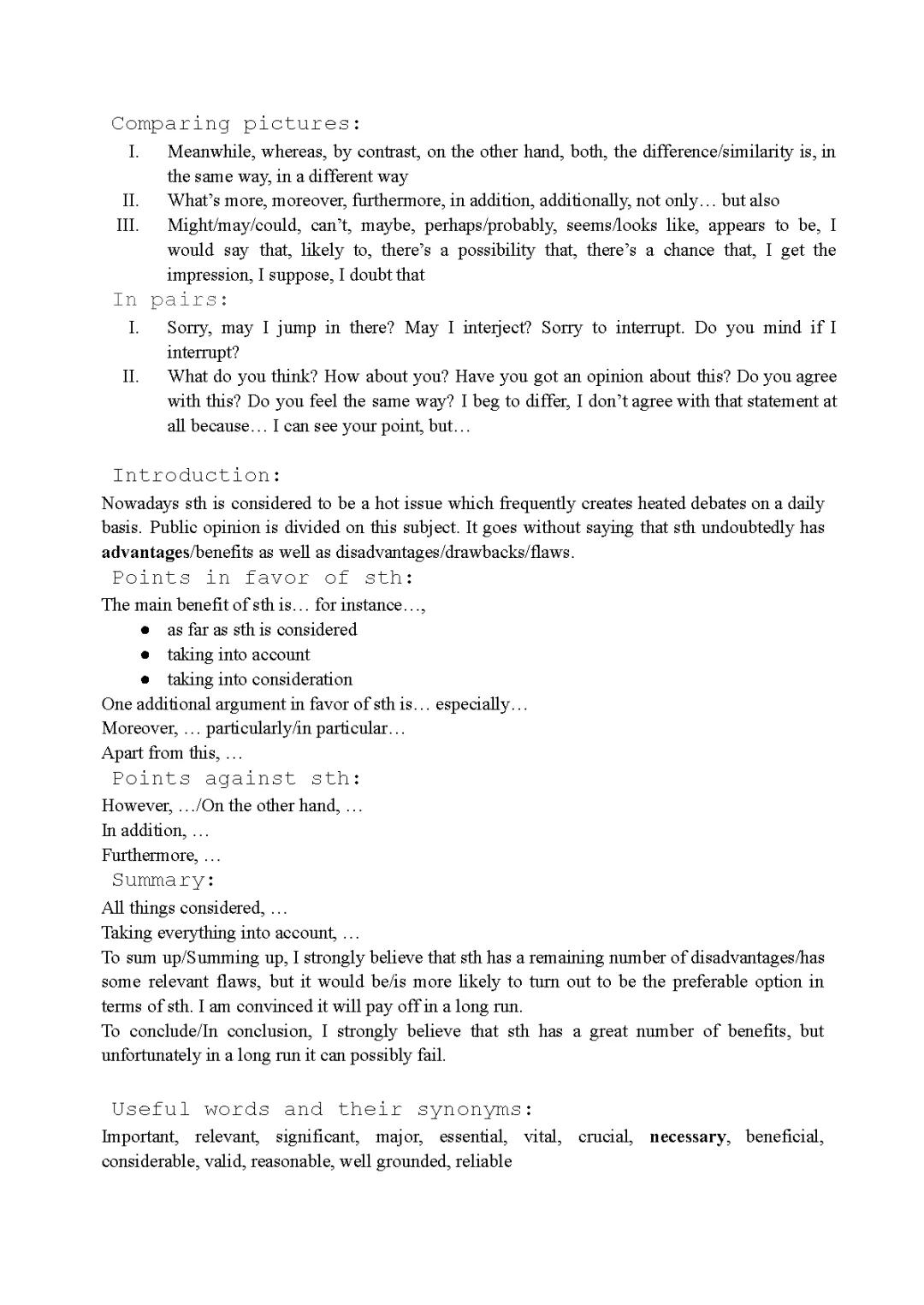 Matura ustna z angielskiego - najważniejsze zwroty i słówka