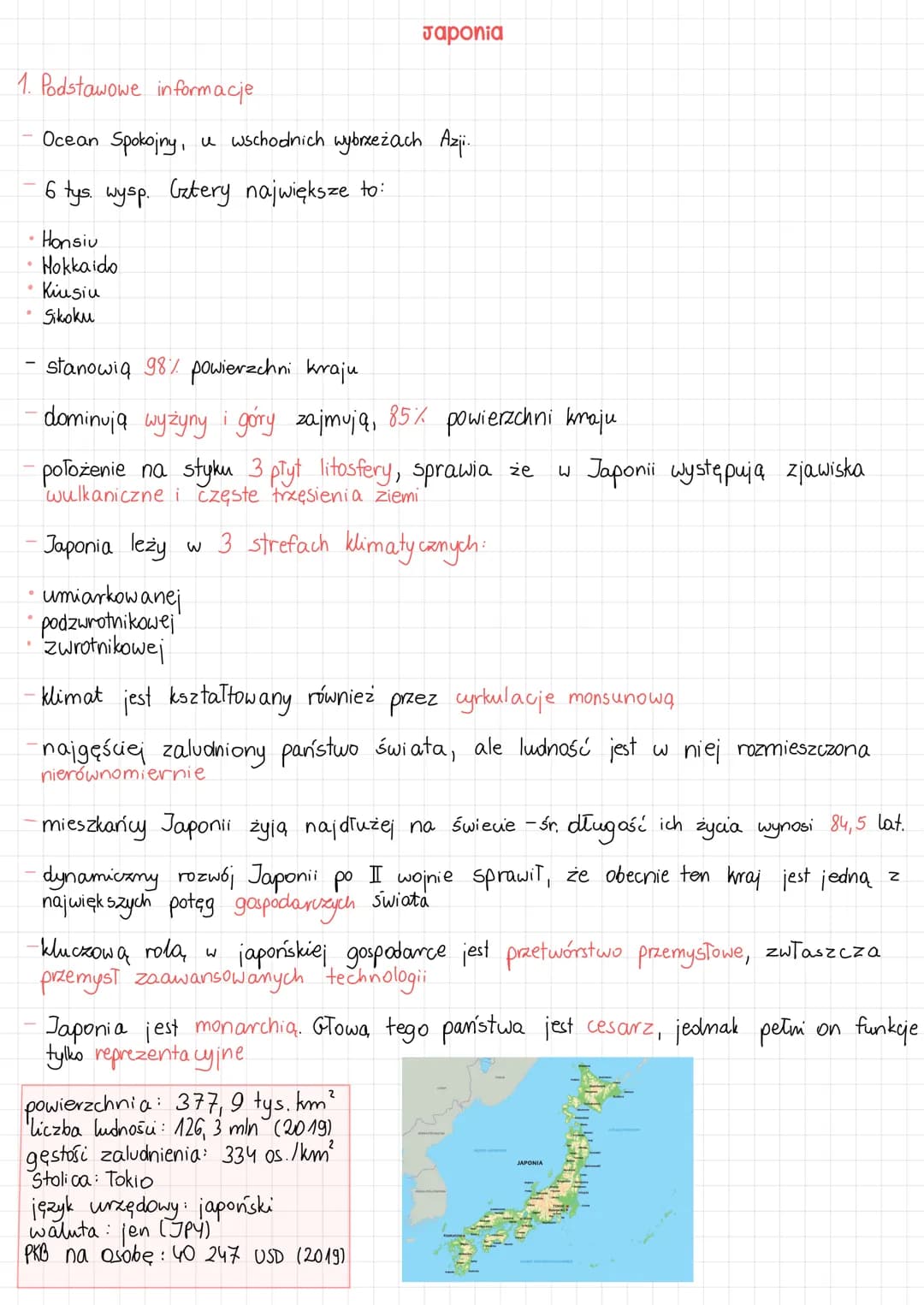 1. Podstawowe informacje
Ocean Spokojny, u wschodnich wybrzeżach Azji.
6 tys. wysp. Cztery największe to:
Honsiv
Hokkaido
Kiusiu
Sikoku
- st