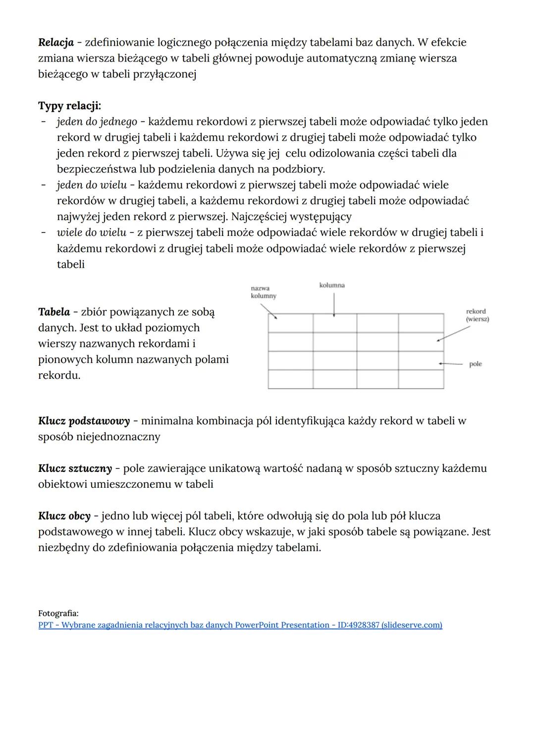 Baza danych - uporządkowany zbiór danych z określonej dziedziny tematycznej,
zorganizowany w sposób ułatwiający do nich dostęp.
Zalety korzy