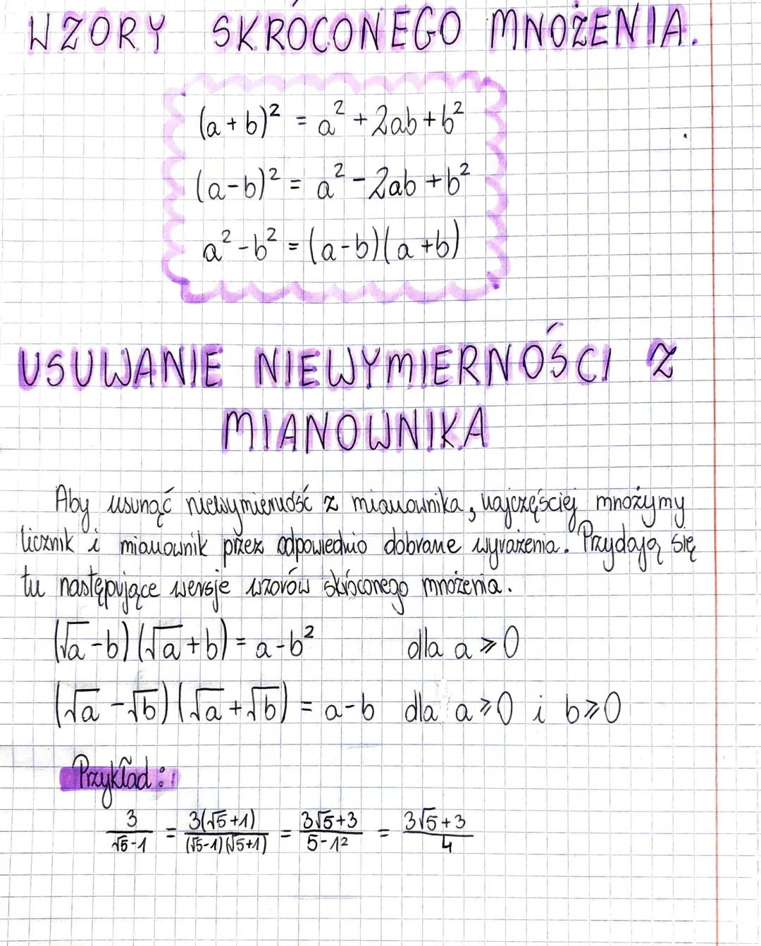 Wzory skróconego mnożenia i zadania dla klasy 7