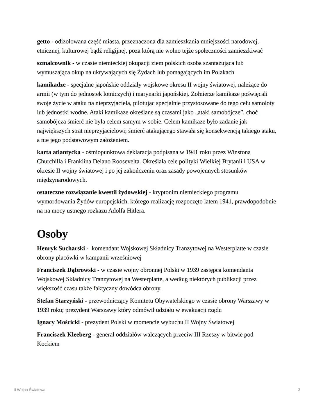 II Wojna Światowa
Daty
01.09.1939 - wybuch II WŚ
O świcie Niemcy zaatakowali Westerplatte, a Luftwaffe zbombardowało Wieluń i Tczew;
począte
