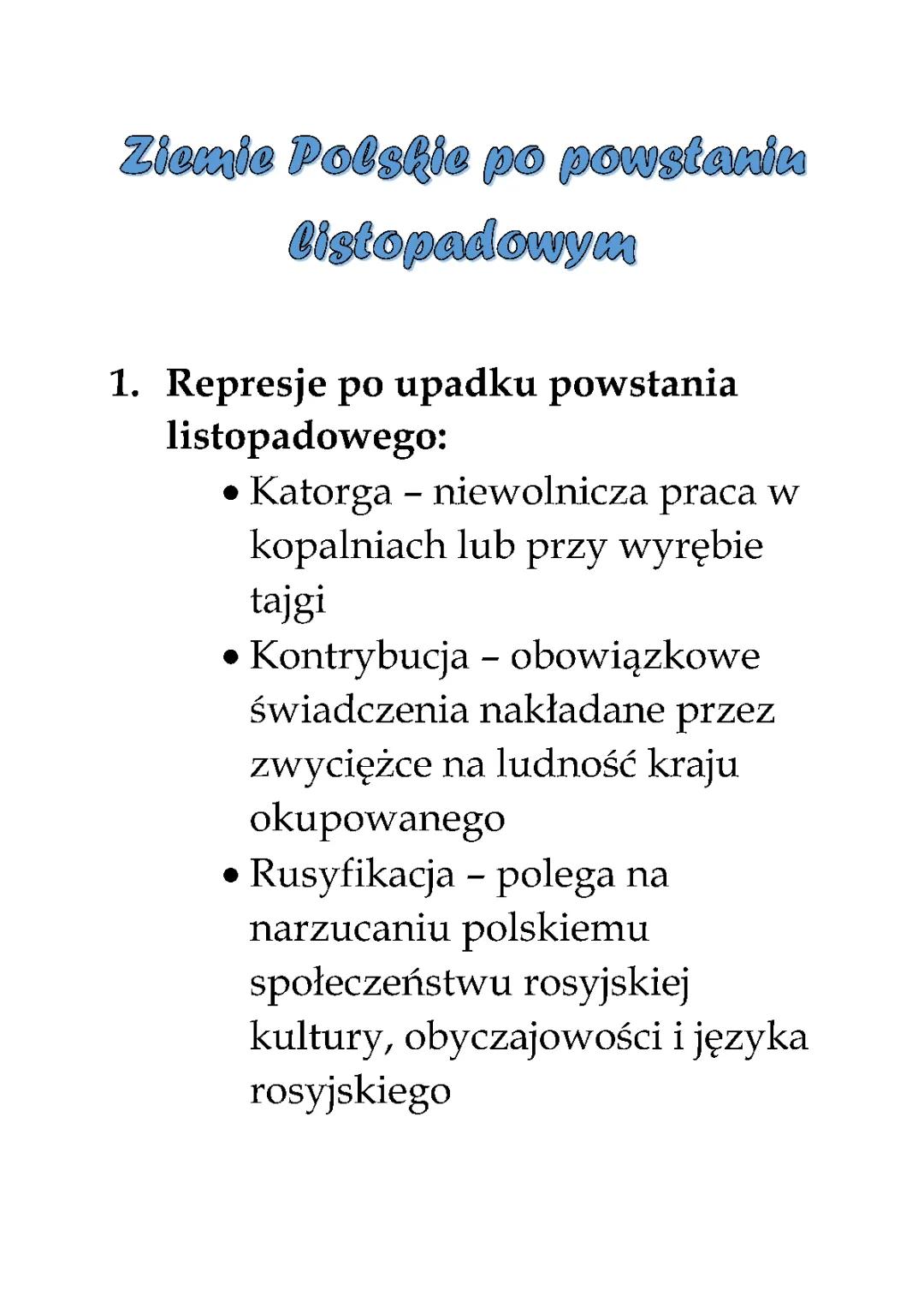 Ziemie Polskie po powstaniu listopadowym