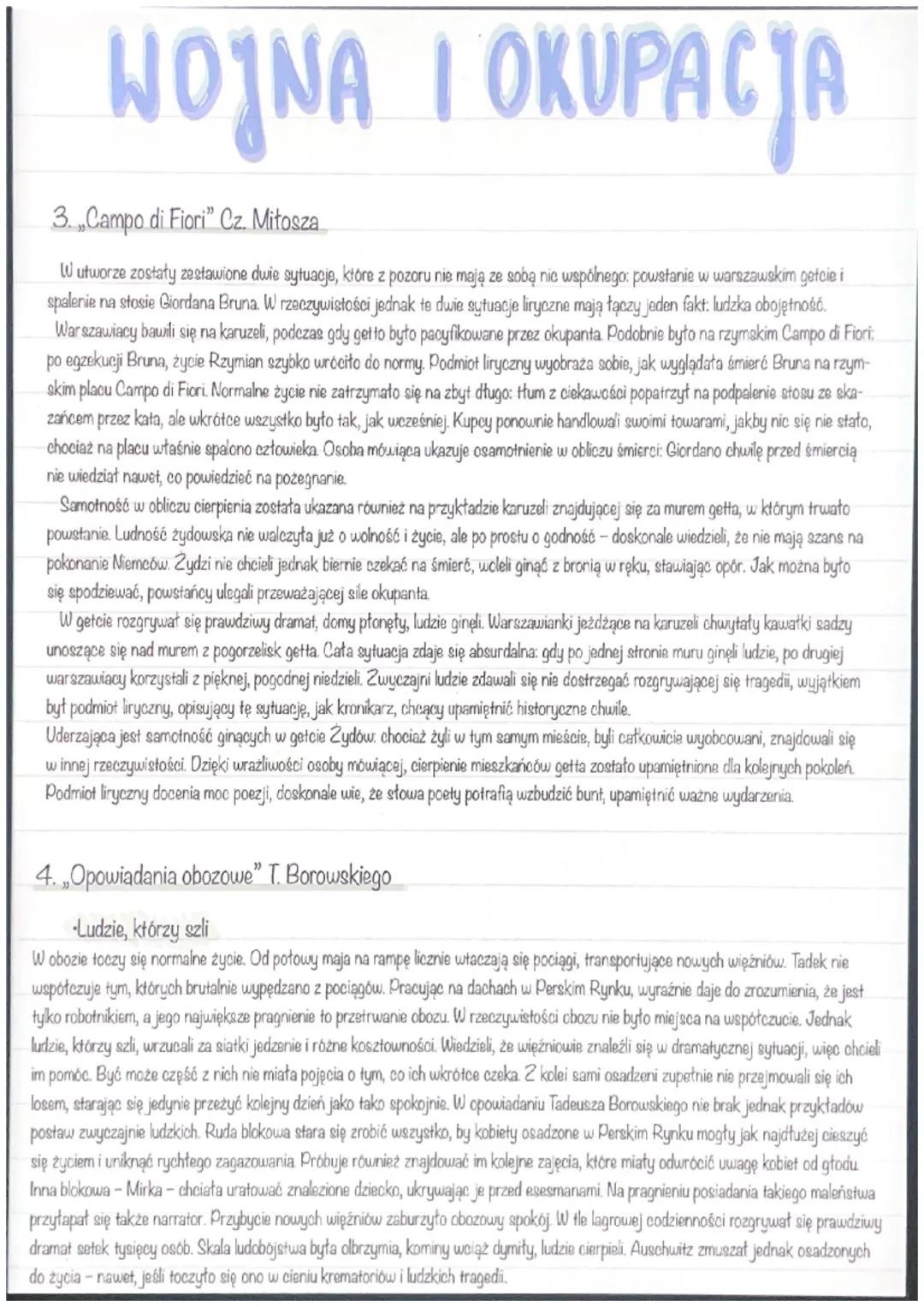 WOJNA I OKUPACJA
I. pokolenie Kolumbów" KK Baczyńskiego
Wiersz pokazuje, jak wydarzenia II wojny światowej odbiły się na ludziach, którym ud