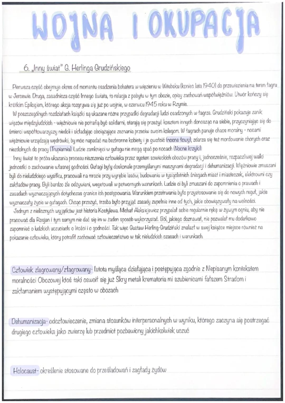 WOJNA I OKUPACJA
I. pokolenie Kolumbów" KK Baczyńskiego
Wiersz pokazuje, jak wydarzenia II wojny światowej odbiły się na ludziach, którym ud