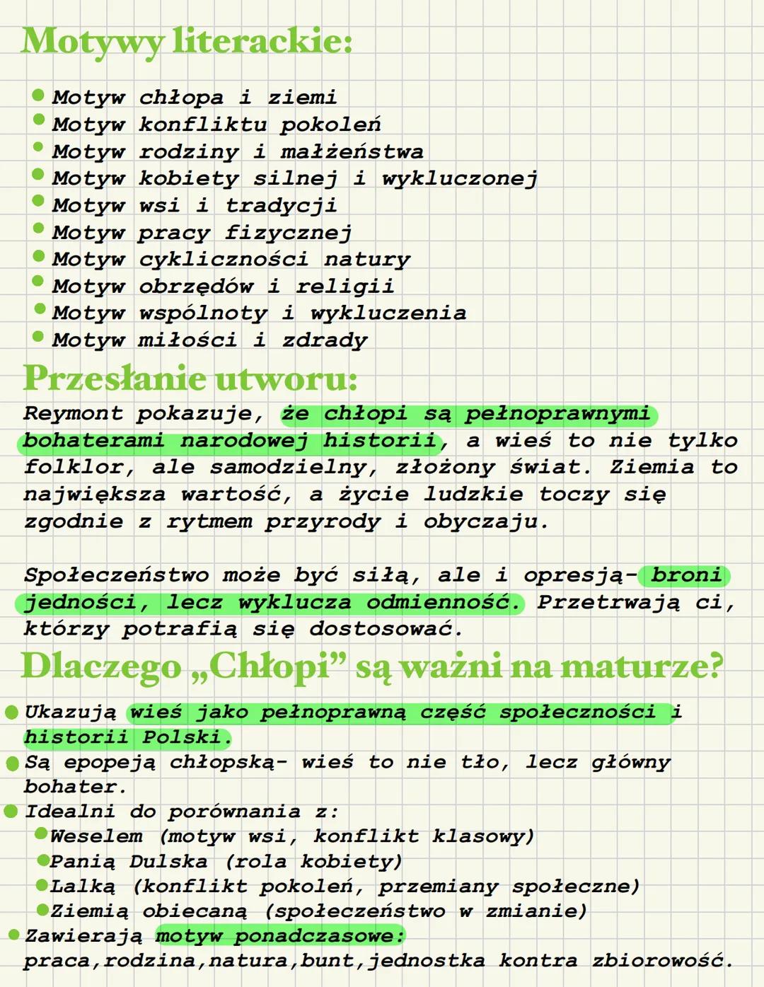  Chłopi
Władysław Stanisław Reymont
Geneza i kontekst:
Władysław Reymont pisał Chłopów w latach
1897-1908. Powieść powstała na podstawie jeg