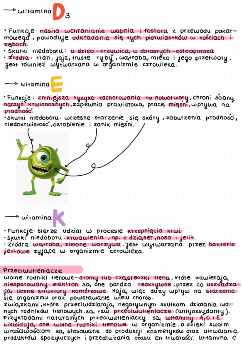 WITAMINY
L> TO zw.org., których organizm nie wytwarza lub które wytwarza w.
minimalnej niewystarczającej ilości. Nie pernia, funkcji budulco