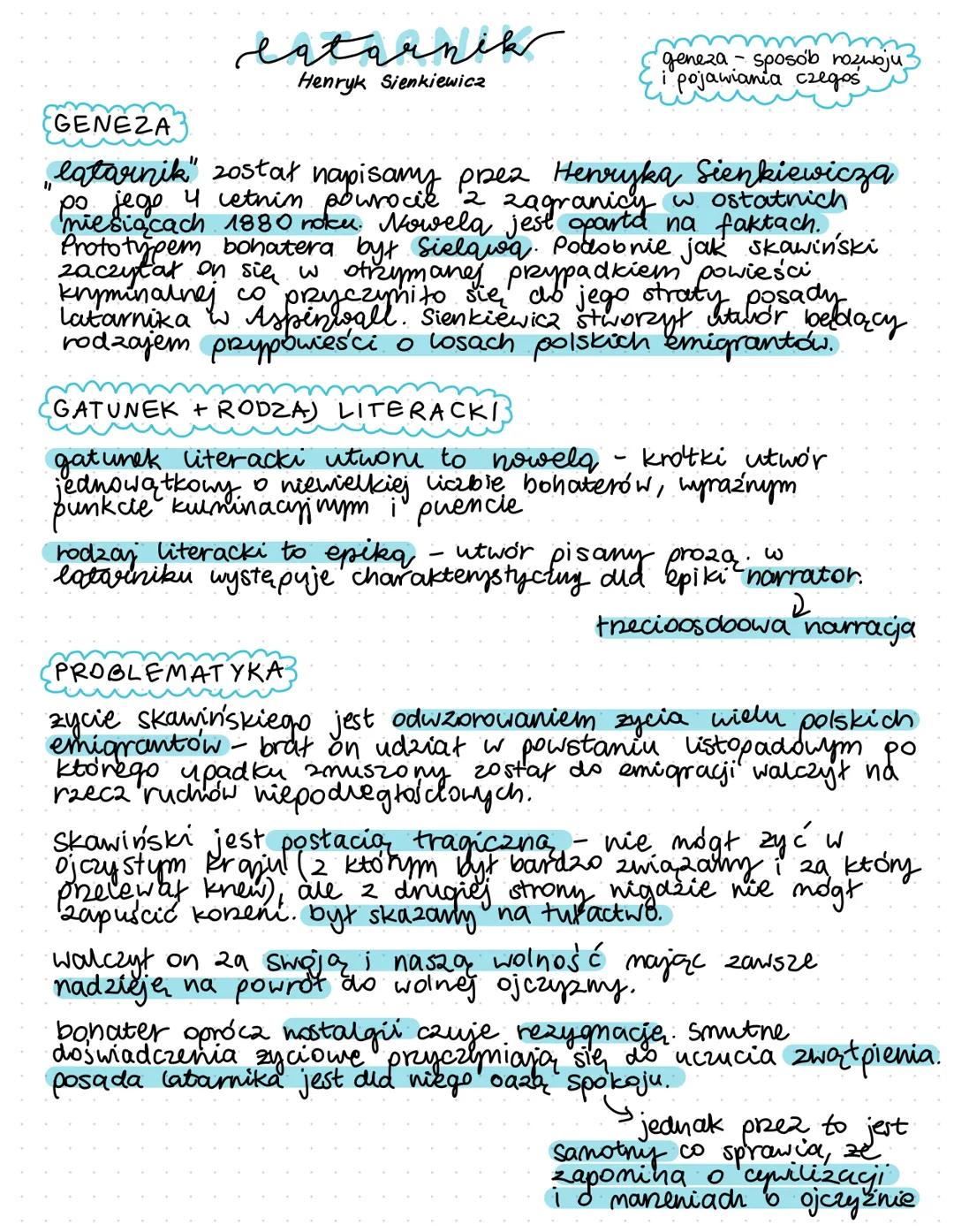 latarnik
Henryk Sienkiewicz
geneza sposób rozwoju.
•pojawiania czegoś
GENEZA
skawiński
„latarnik" został napisany przez Henryka Sienkiewicza
