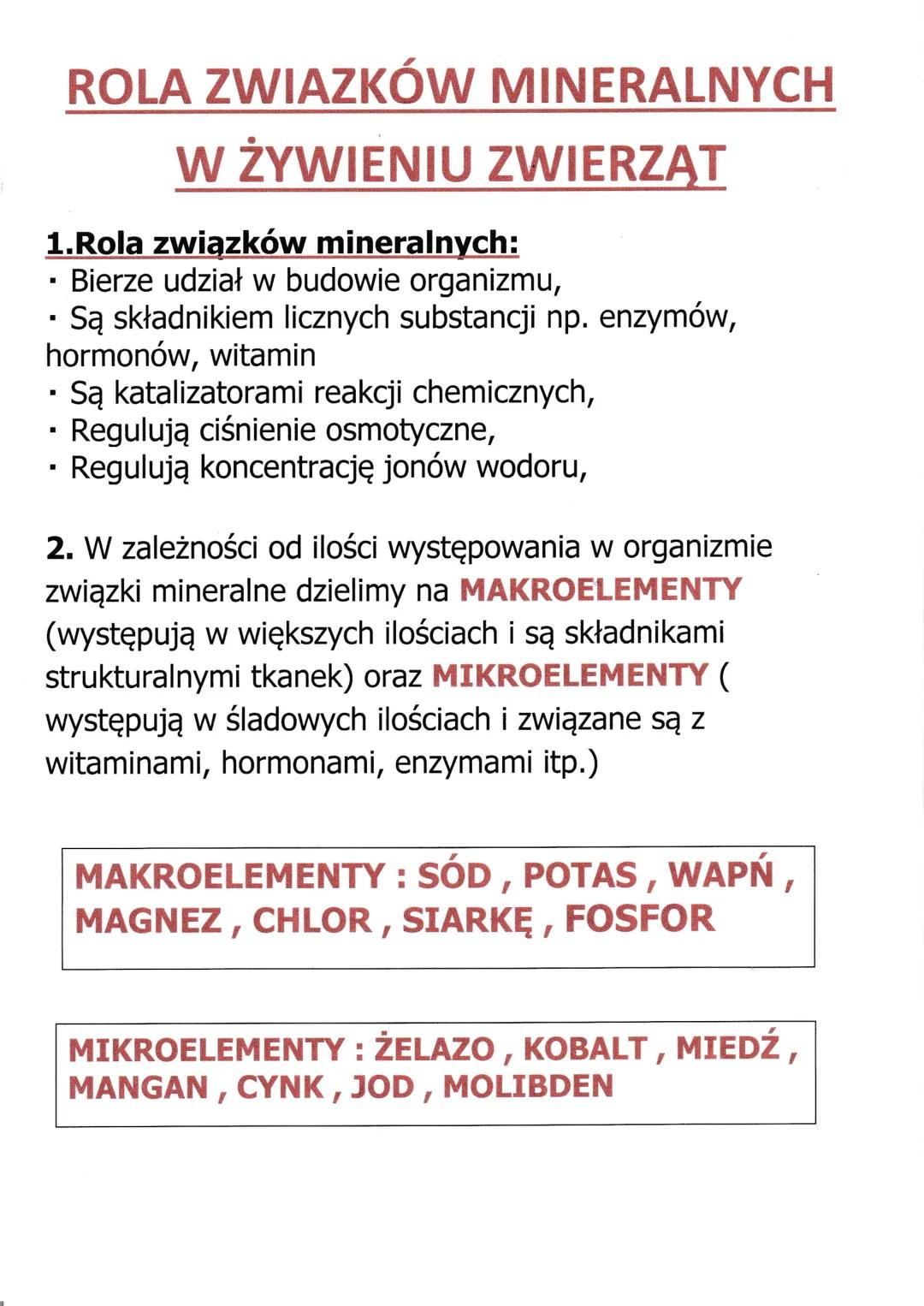 # ROLA ZWIAZKÓW MINERALNYCH
# W ŻYWIENIU ZWIERZĄT

1.Rola związków mineralnych:
*   Bierze udział w budowie organizmu,
*   Są składnikiem li