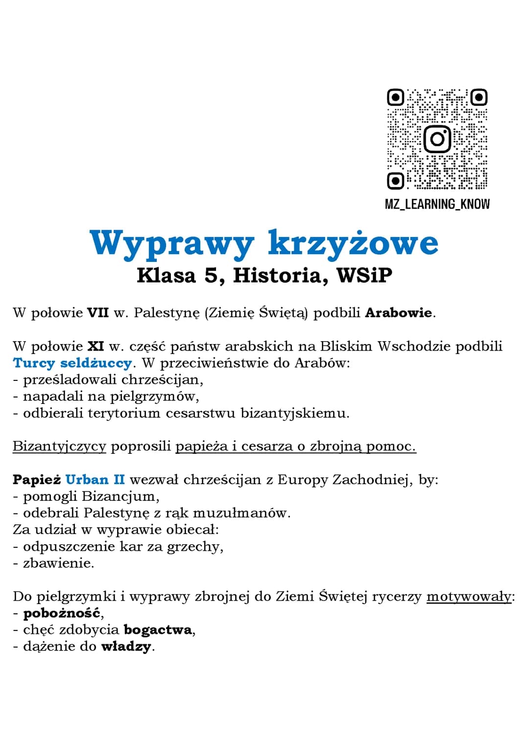 Wyprawy krzyżowe Klasa 5, Historia, WSiP