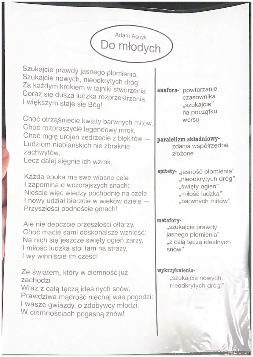 "
„Do Mładych"
"
Adam Asnyk
Epoka literacka: pozytywizm
Gatunek: Poezja, wiersz (liryka pośrednia)
To oda -gatunek wierszowany, stroficzny, 