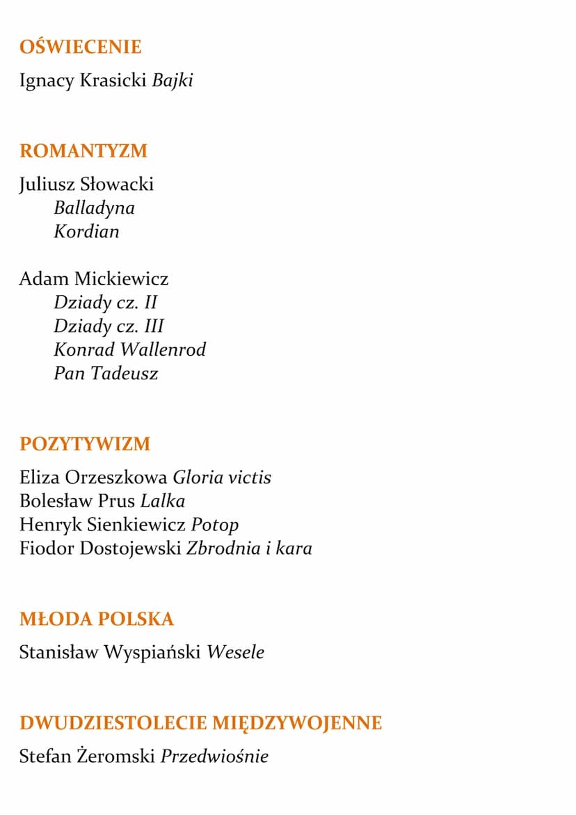 Lektury Matura ZP
Według epok
STAROŻYTNOŚĆ
Sofokles Antygona
Biblia
Homer Iliada
Jan Parandowski Mitologia
ŚREDNIOWIECZE
Dante Alighieri Bos