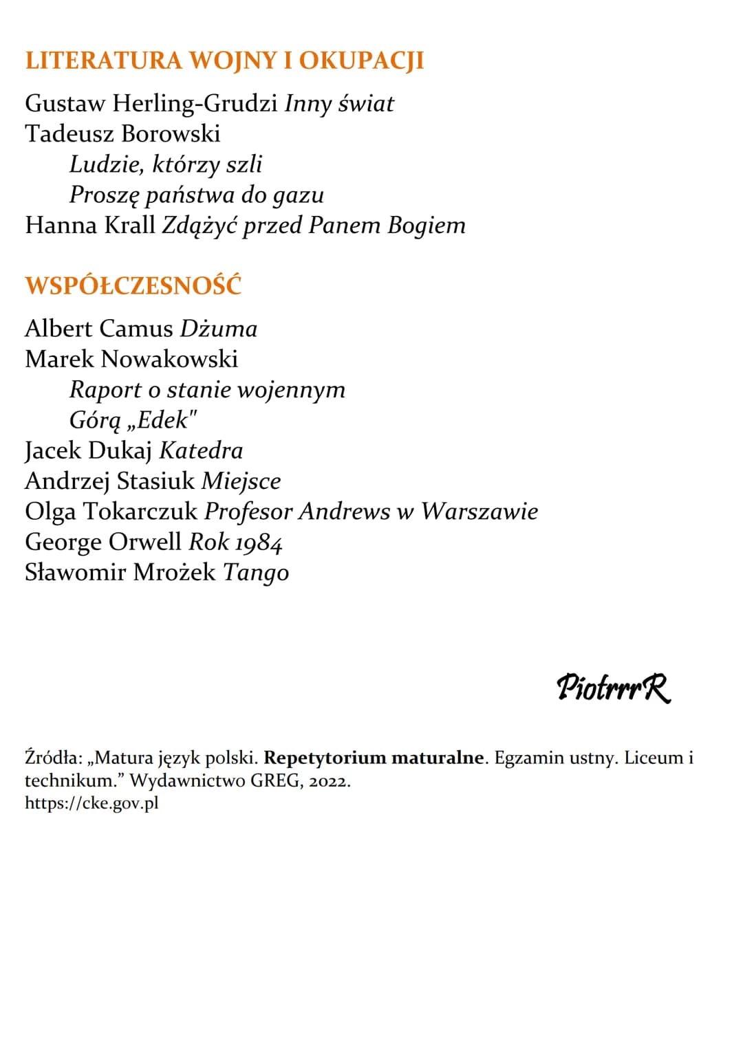 Lektury Matura ZP
Według epok
STAROŻYTNOŚĆ
Sofokles Antygona
Biblia
Homer Iliada
Jan Parandowski Mitologia
ŚREDNIOWIECZE
Dante Alighieri Bos
