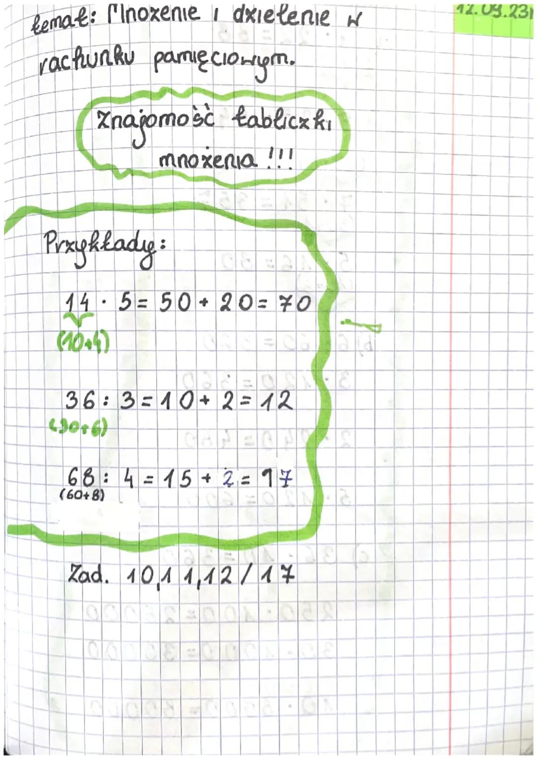 Mnożenie i dzielenie w rachunku pamięciowym z działu „Liczby i działania” 5 klasa