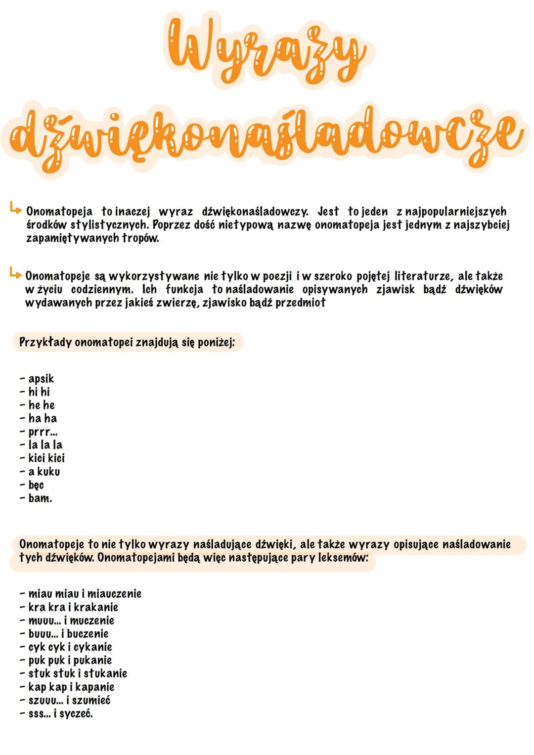 Wyrazy
dźwiękonaśladowcze
Onomatopeja to inaczej wyraz dźwiękonaśladowczy. Jest to jeden z najpopularniejszych
środków stylistycznych. Poprz
