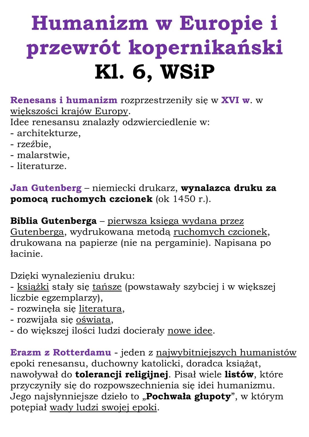Humanizm w Europie i przewrót kopernikański (Kl. 6, WSiP)