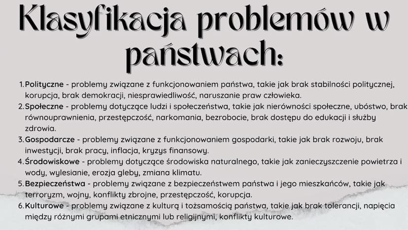 wojna
Problemy państw
utworzonych w XXI
I wieku
polityka
justwhitelines
bieda
władza Klasyfikacja problemów w
państwach:
1. Polityczne - pro