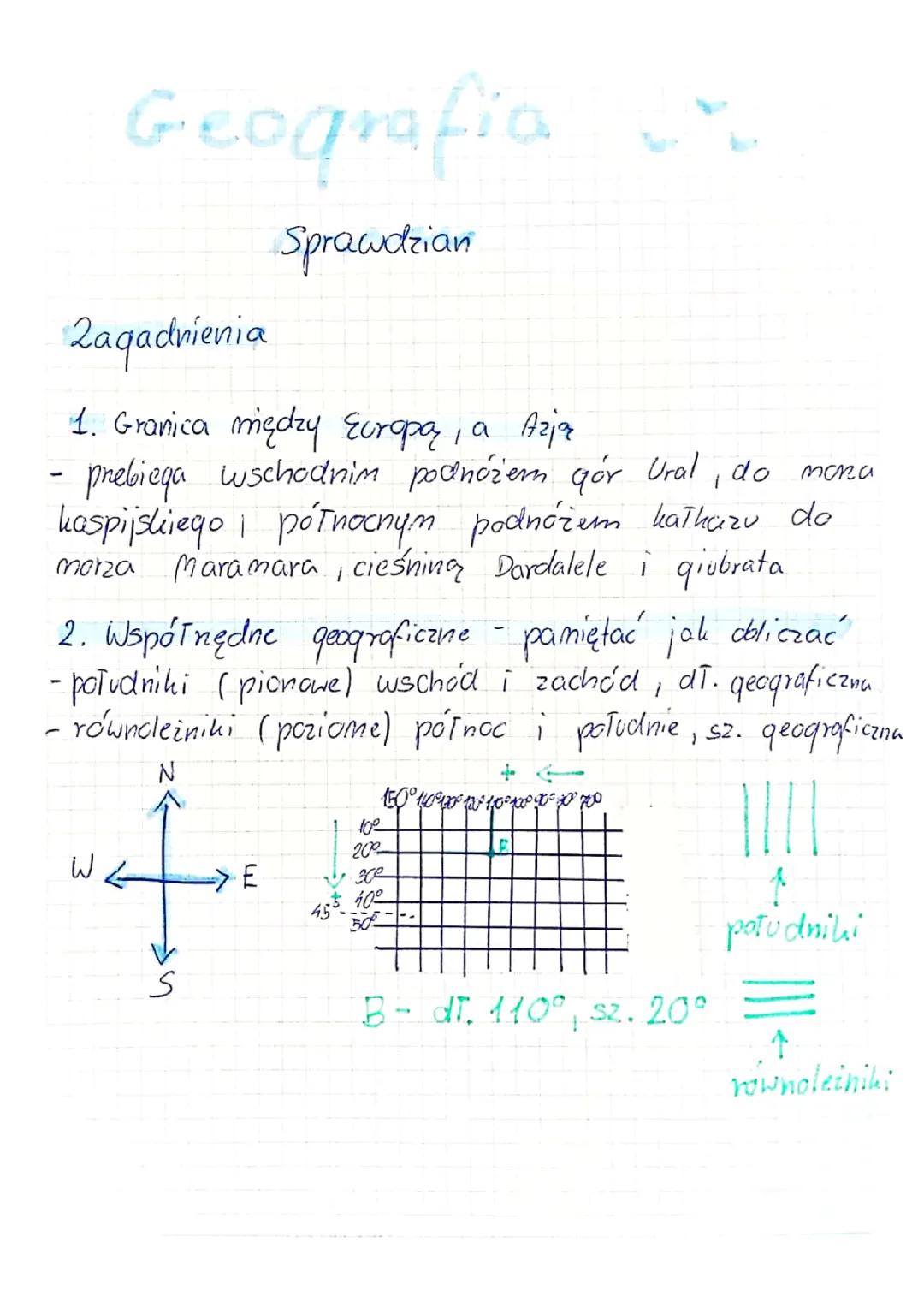 Sprawdzian z geografii klasa 6: Środowisko przyrodnicze i ludność Europy - Powtórzenie, Odpowiedzi, PDF