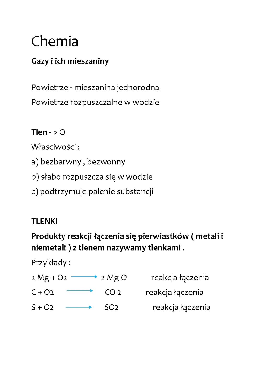 Właściwości i zastosowanie gazów, tlenków i wodoru