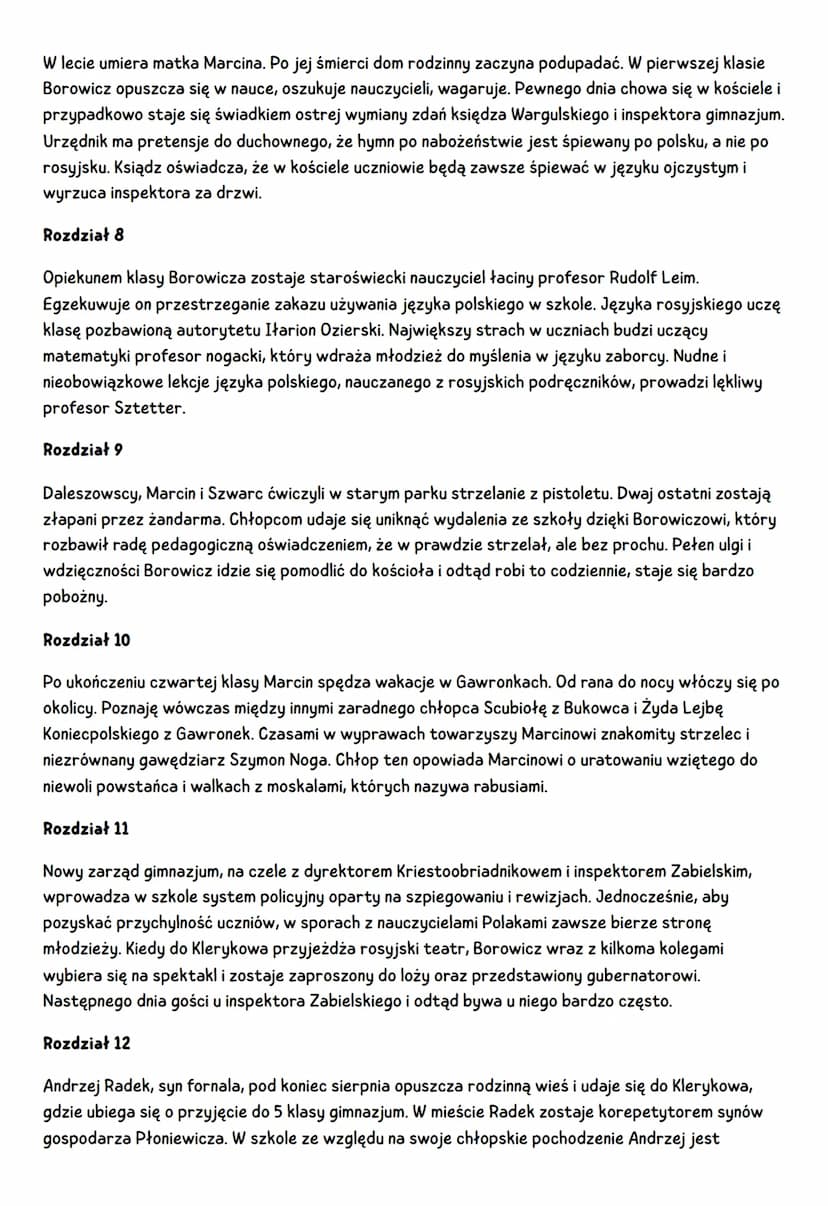 SYZYFOWE PRACE
Rozdział 1
Ośmioletni Marcin Borowicz na początku stycznia rozpoczyna naukę w wiejskiej szkole w
Owczarach. Rodzice pozostawi