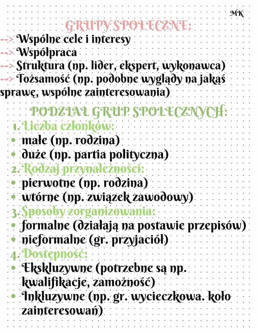 MK
Społeczeństwo
POJĘCIA:
Status- to określenie miejsca danej jednostki
(lub jednostek w zbiorowości).
Rola społeczna- prezentowanie w konta