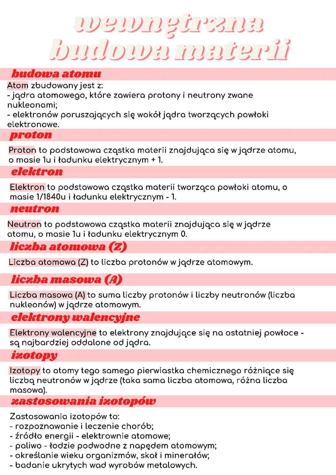 Cząsteczkowa i wewnętrzna budowa materii oraz budowa atomu