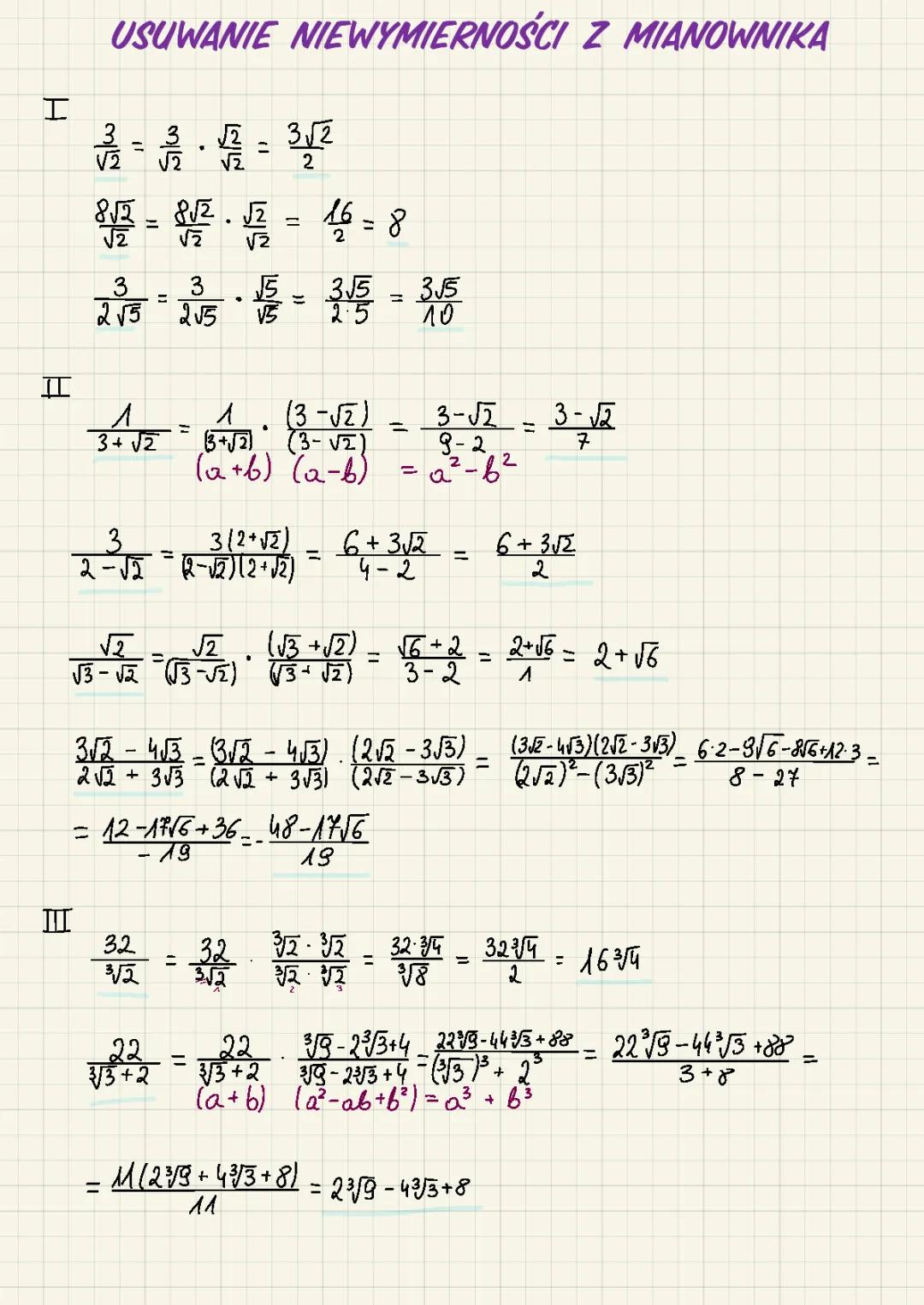 Usuwanie niewymierności z mianownika