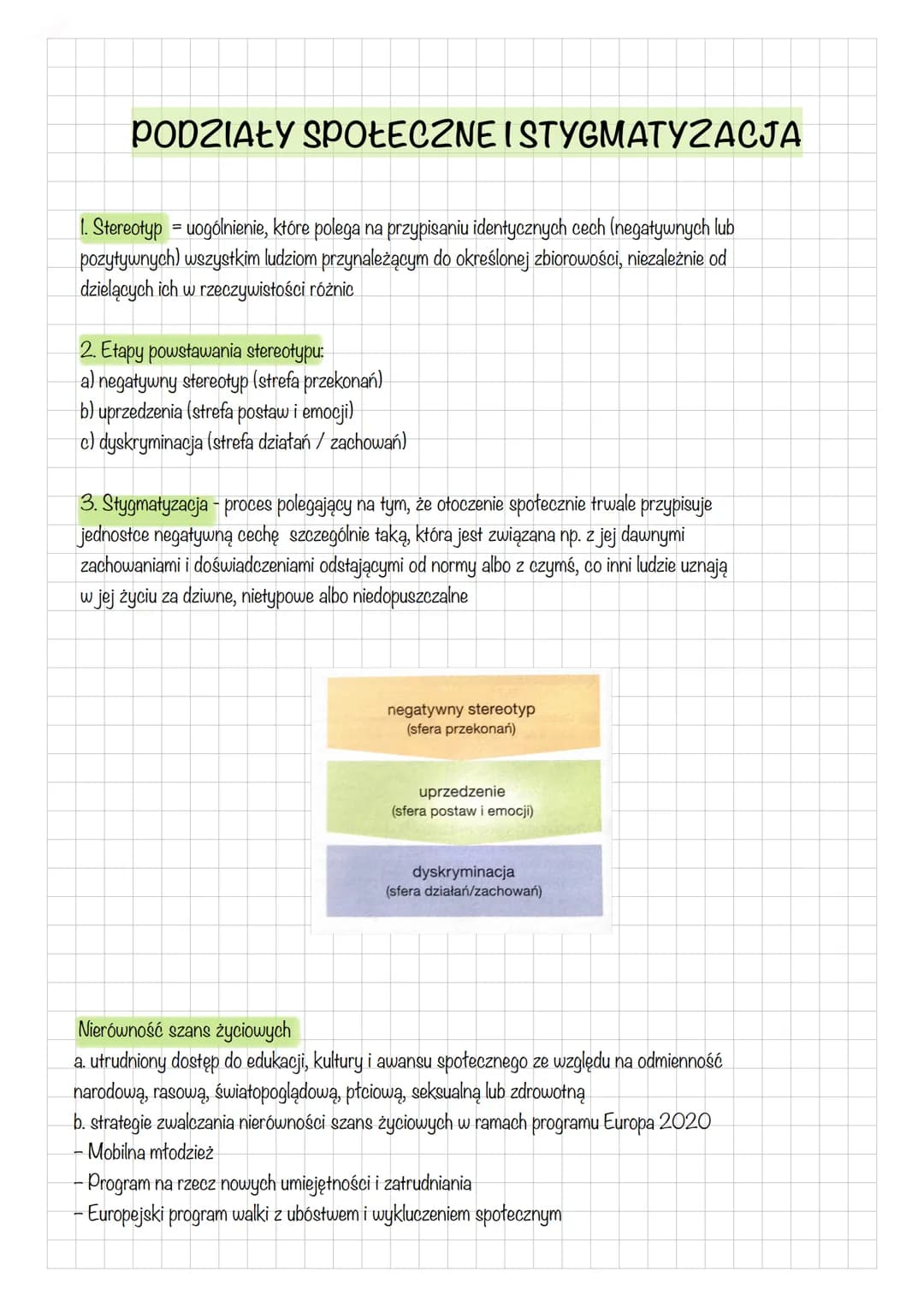 PODZIAŁY SPOŁECZNE ISTYGMATYZACJA
1. Stereotypuogólnienie, które polega na przypisaniu identycznych cech (negatywnych lub
pozytywnych) wszys