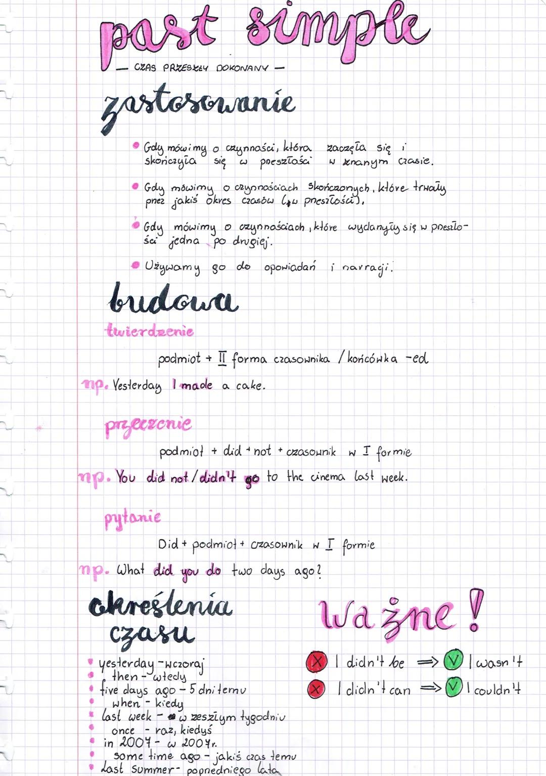 # past simple

- CZAS PRZESZŁY DOKONANY -

# zastosowanie

*   Gdy mówimy o czynności, która zaczęła się i
    skorńczyła się w preszłości w