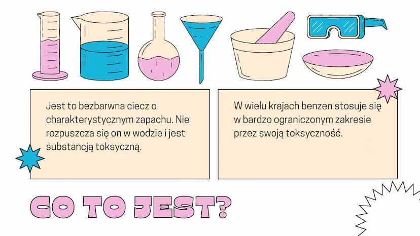 BENZN
czyli niewidzialny truciciel SY 8
Jest to bezbarwna ciecz o
charakterystycznym zapachu. Nie
rozpuszcza się on w wodzie i jest
substanc