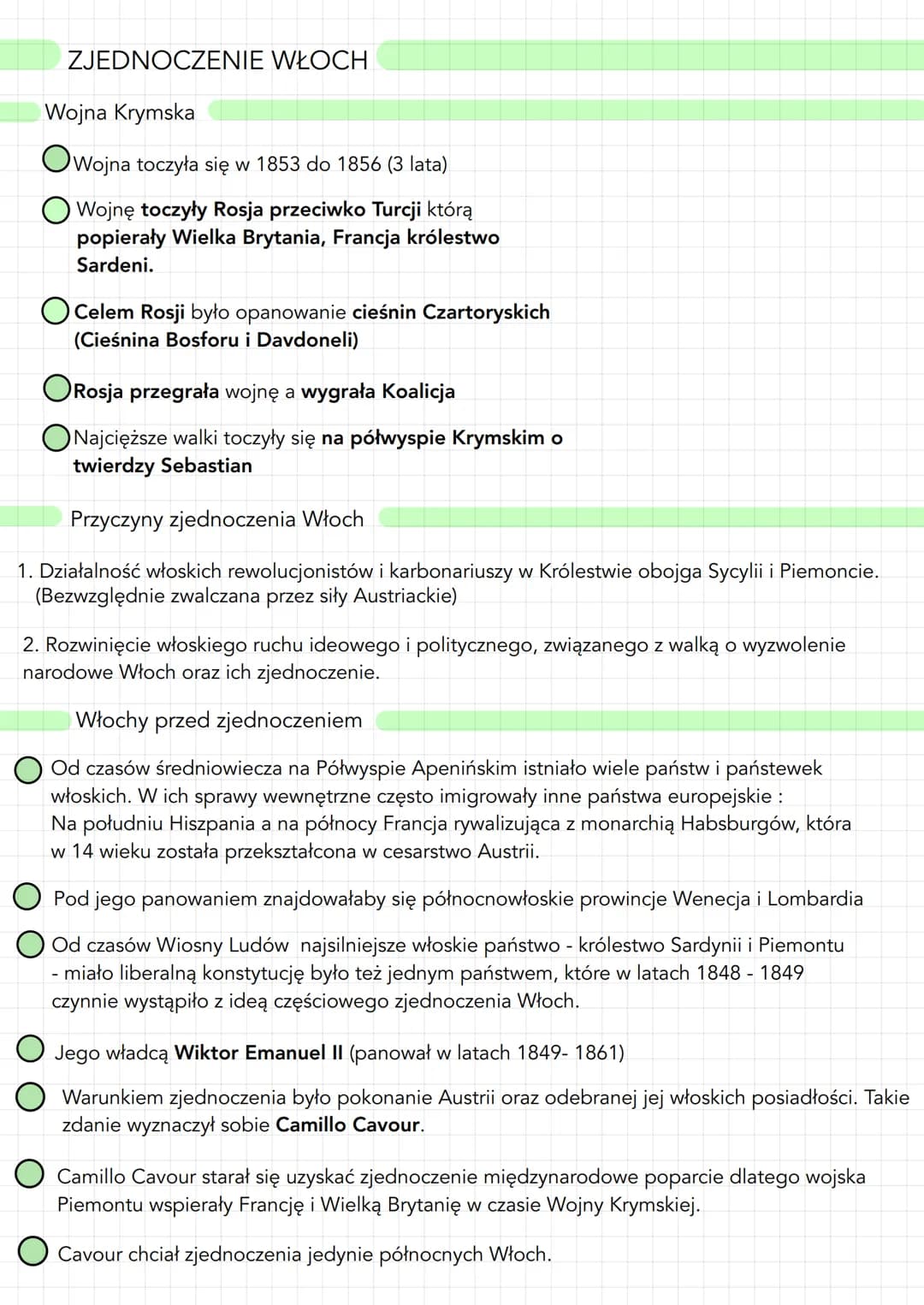 ZJEDNOCZENIE WŁOCH
Wojna Krymska
Wojna toczyła się w 1853 do 1856 (3 lata)
O Wojnę toczyły Rosja przeciwko Turcji którą
popierały Wielka Bry