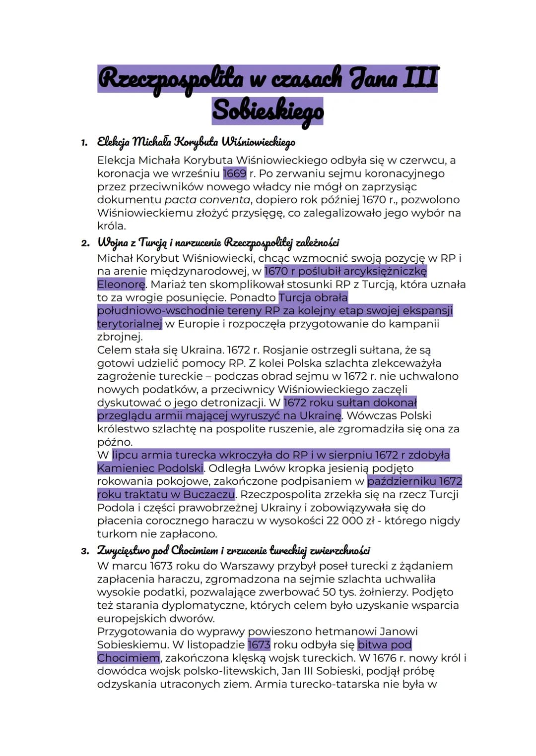 Rzeczpospolita w czasach Jana III
Sobieskiego
1. Elekcja Michala Korybuta Wiśniowieckiego
Elekcja Michała Korybuta Wiśniowieckiego odbyła si