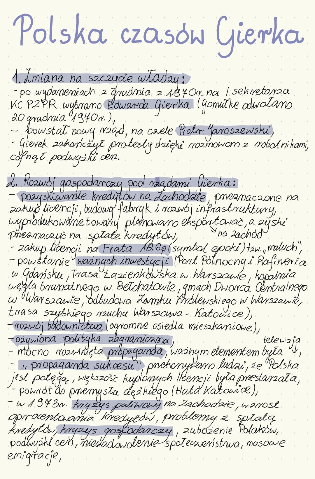 Polska czasów Gierka
1. Zmiana na szczycie władzy:
- po wydaneniach 2 grudnia 2.194 Or. na 1. sekretarza
KC PZPR wybrano Edwarda Gierka (gom