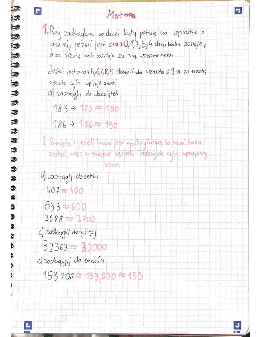 Matematyka klasa 6 zaokrąglanie liczb 