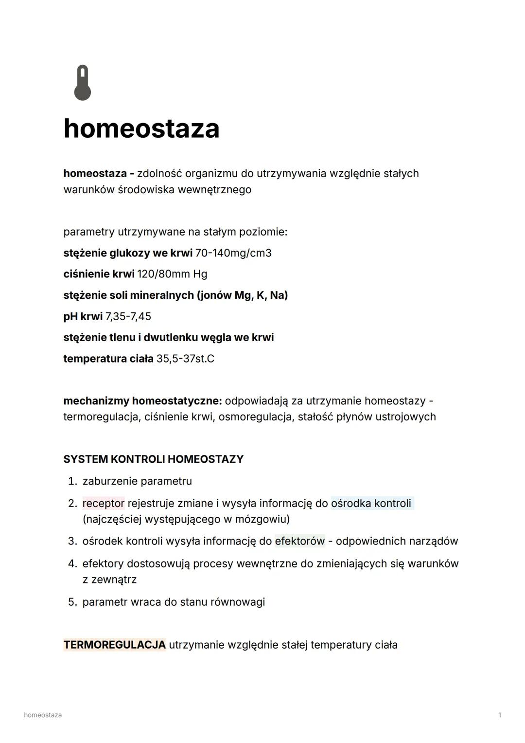 # homeostaza

8

homeostaza

homeostaza - zdolność organizmu do utrzymywania względnie stałych
warunków środowiska wewnętrznego

parametry u